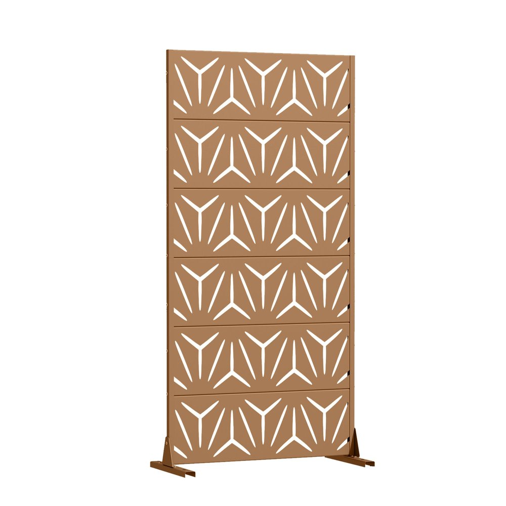 72" Brown Abstract Geometric Steel Outdoor Privacy Screen