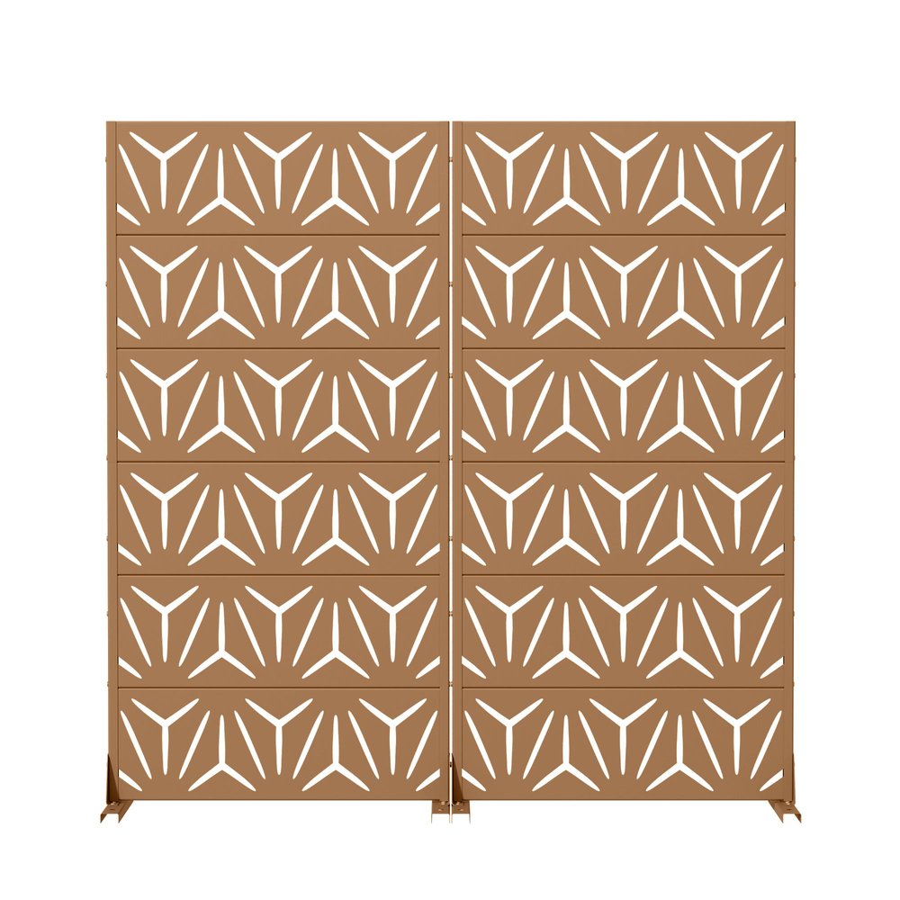 Set Of Two Brown Abstract Geometric Steel Two Panel Outdoor Privacy Screen — view 1