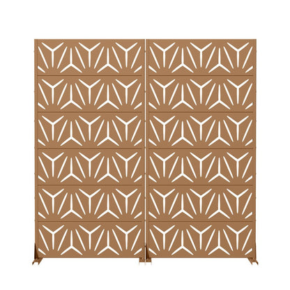Set Of Two Brown Abstract Geometric Steel Two Panel Outdoor Privacy Screen HomeRoots