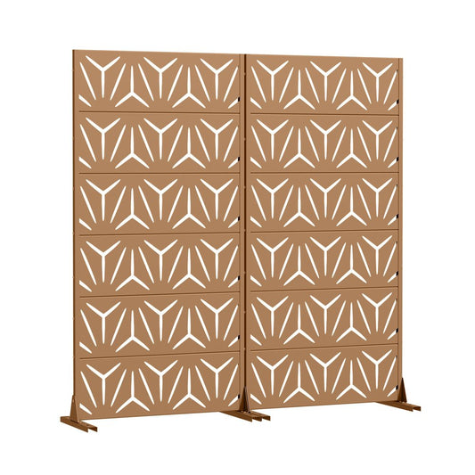 Set Of Two Brown Abstract Geometric Steel Two Panel Outdoor Privacy Screen