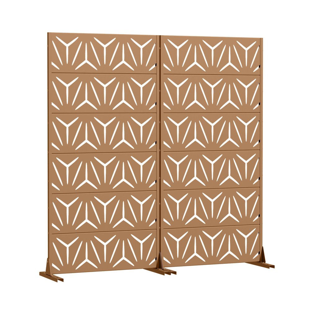 Set Of Two Brown Abstract Geometric Steel Two Panel Outdoor Privacy Screen HomeRoots