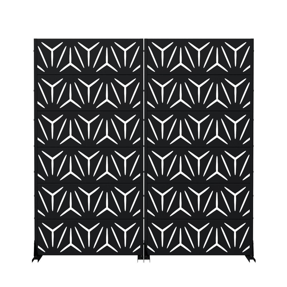 Set Of Two Black Abstract Geometric Steel Two Panel Outdoor Privacy Screen — view 1