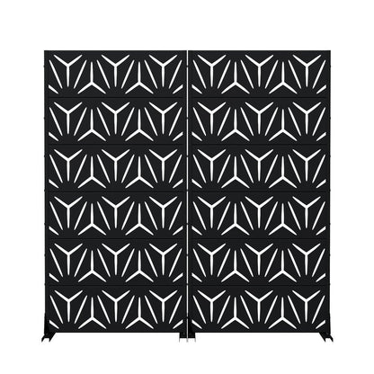 Set Of Two Black Abstract Geometric Steel Two Panel Outdoor Privacy Screen HomeRoots