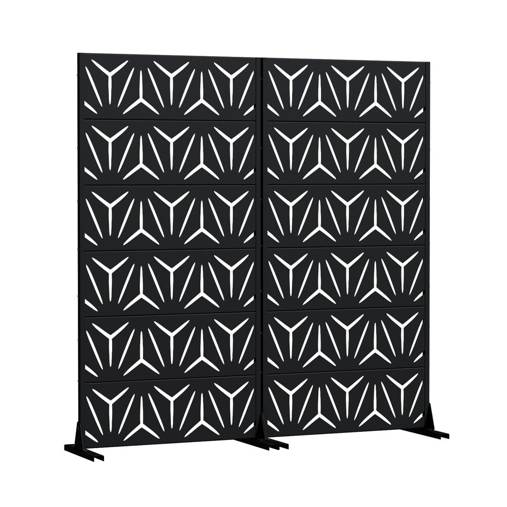 Set Of Two Black Abstract Geometric Steel Two Panel Outdoor Privacy Screen HomeRoots