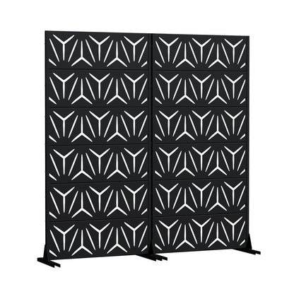 Set Of Two Black Abstract Geometric Steel Two Panel Outdoor Privacy Screen HomeRoots