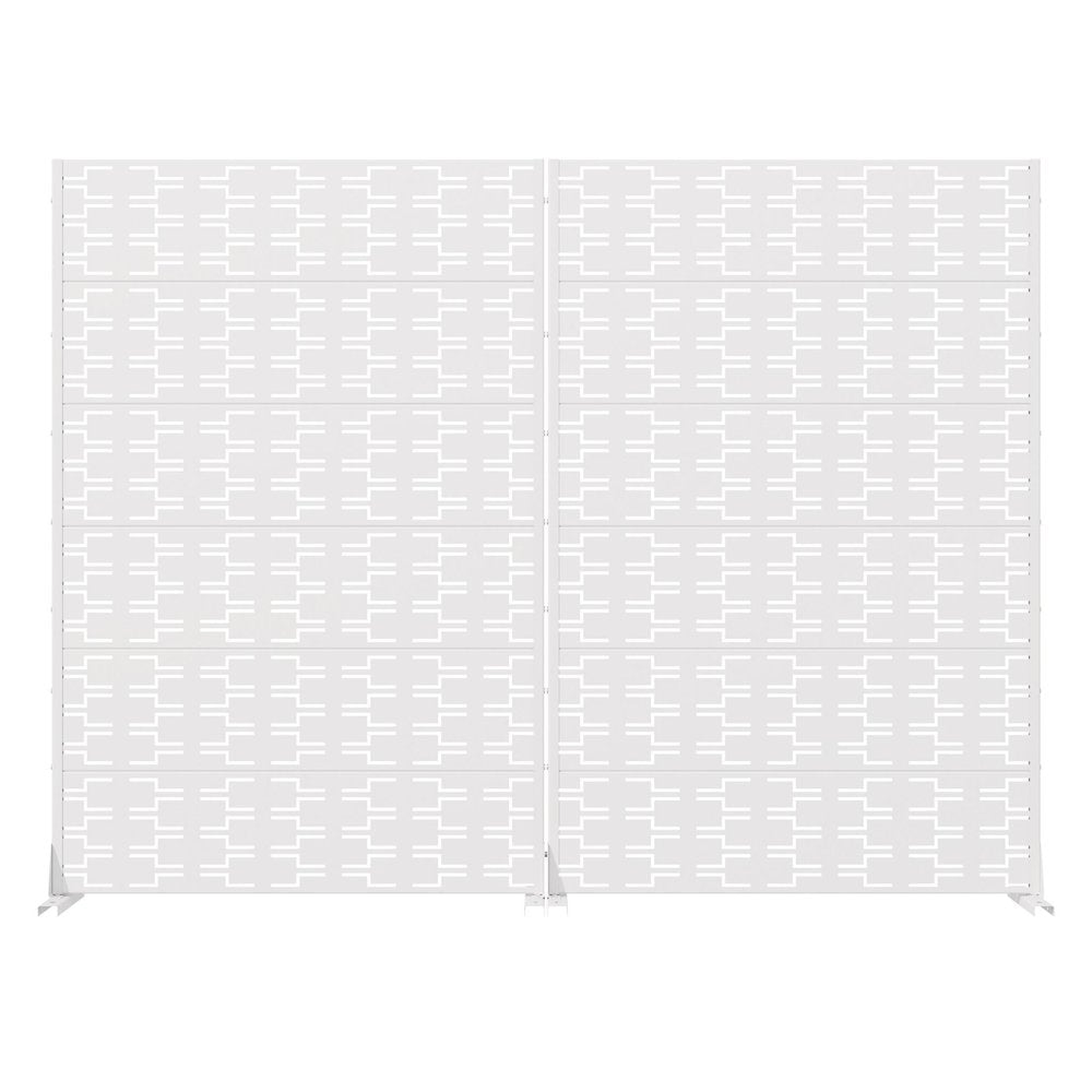 Set Of Two White Abstract Geometric Steel Two Panel Outdoor Privacy Screen — view 1