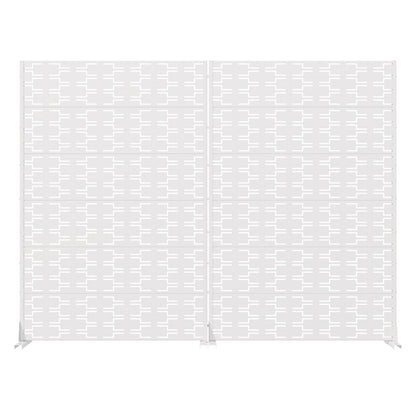 Set Of Two White Abstract Geometric Steel Two Panel Outdoor Privacy Screen HomeRoots