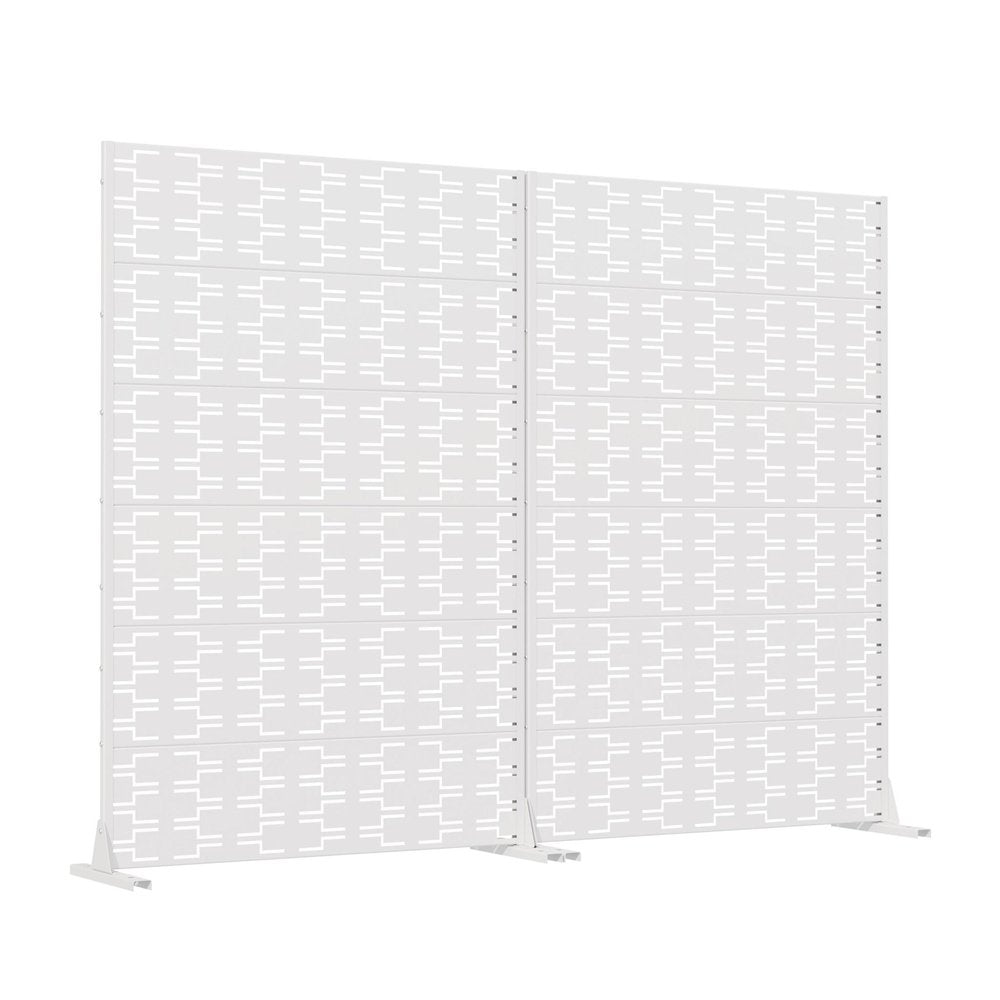 Set Of Two White Abstract Geometric Steel Two Panel Outdoor Privacy Screen HomeRoots