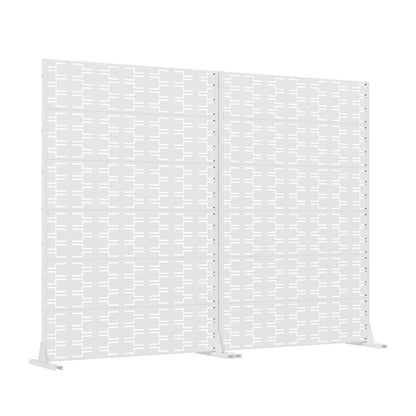 Set Of Two White Abstract Geometric Steel Two Panel Outdoor Privacy Screen HomeRoots