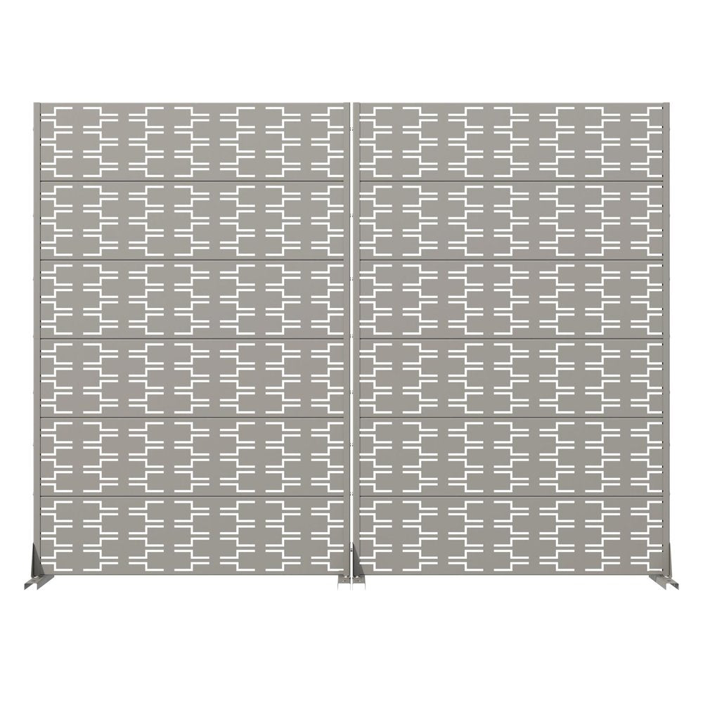 Set Of Two Gray Abstract Geometric Steel Two Panel Outdoor Privacy Screen — view 1