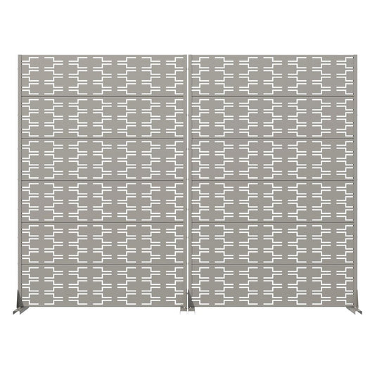 Set Of Two Gray Abstract Geometric Steel Two Panel Outdoor Privacy Screen