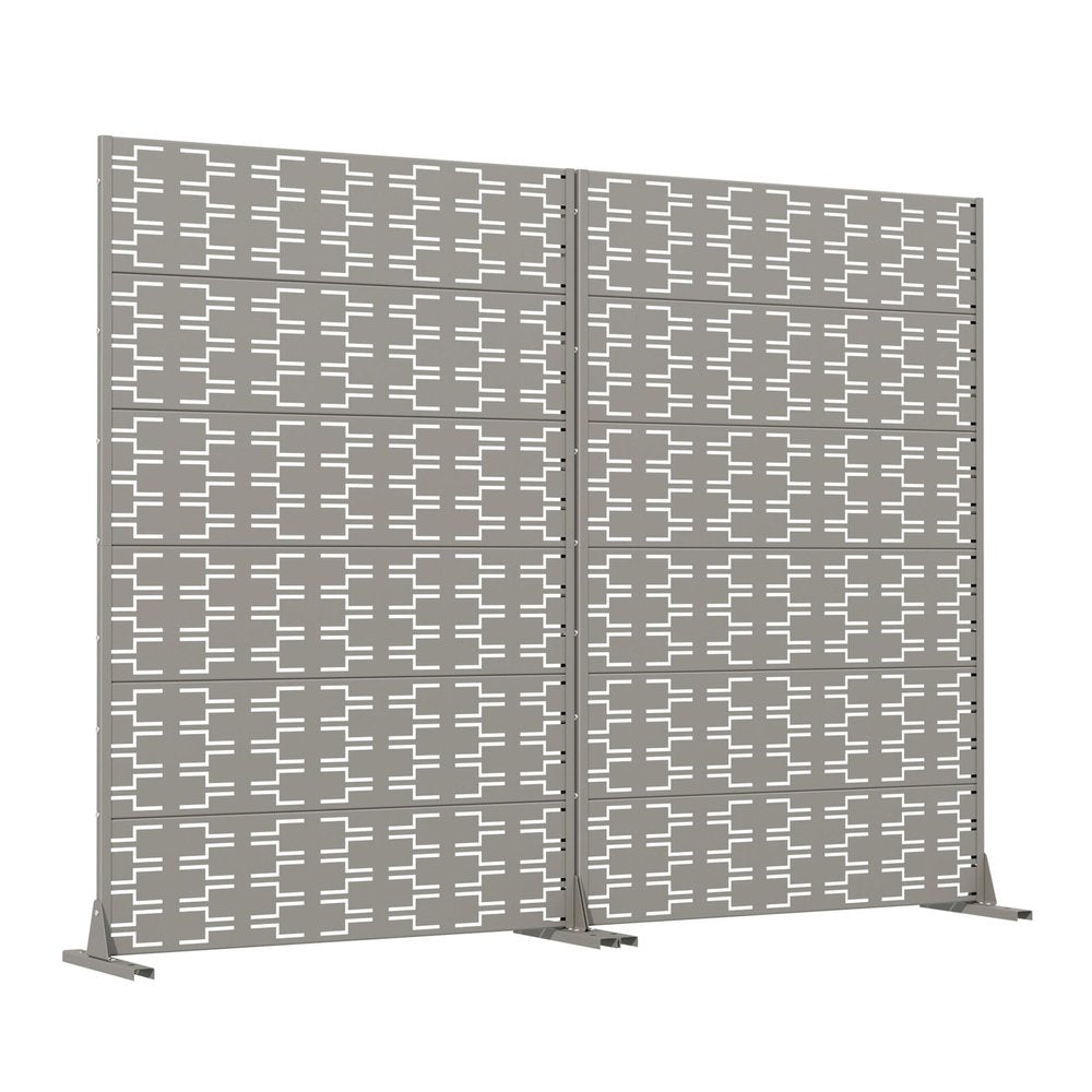 Set Of Two Gray Abstract Geometric Steel Two Panel Outdoor Privacy Screen HomeRoots