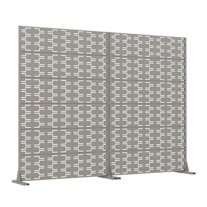Set Of Two Gray Abstract Geometric Steel Two Panel Outdoor Privacy Screen HomeRoots