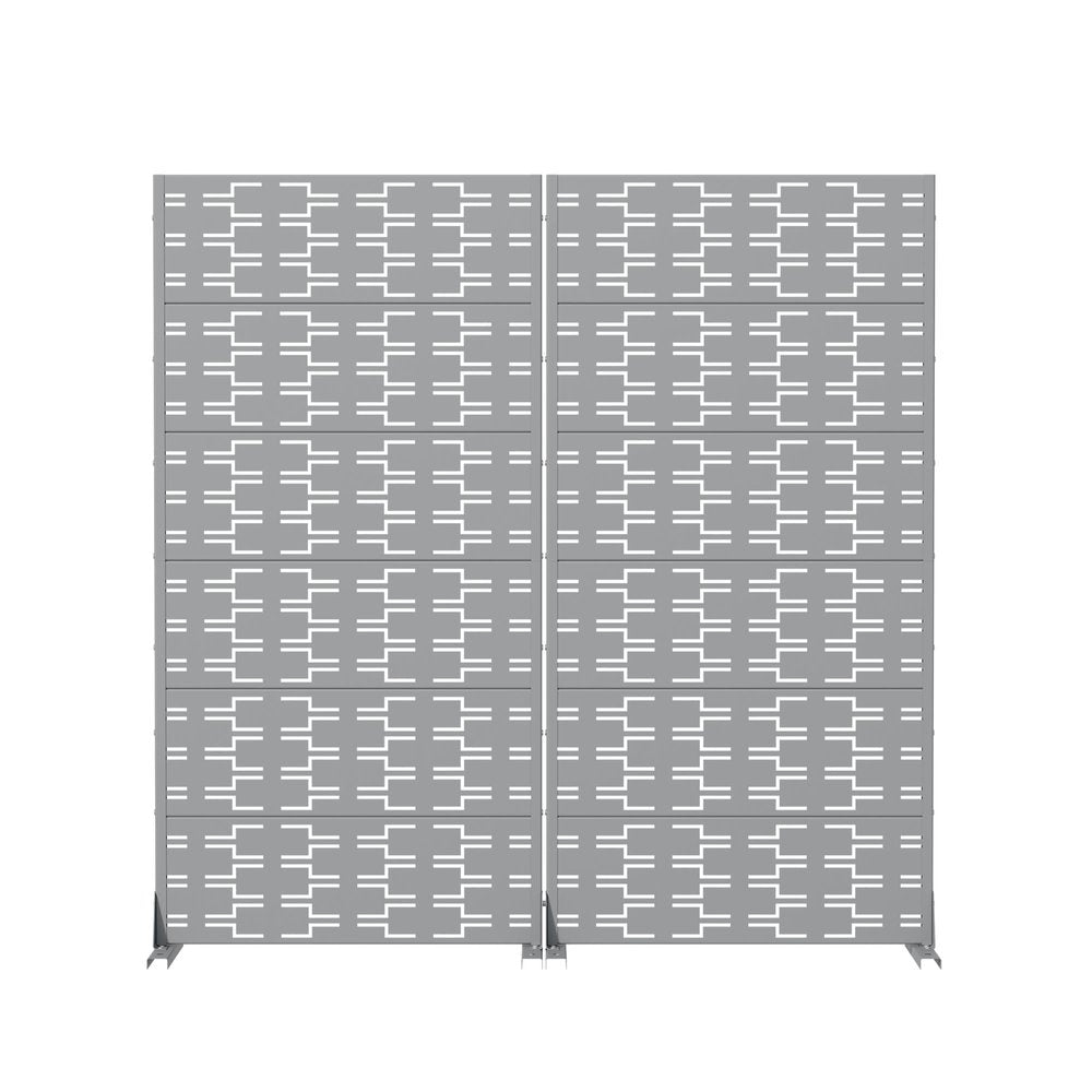 Set Of Two Gray Abstract Geometric Steel Two Panel Outdoor Privacy Screen — view 1