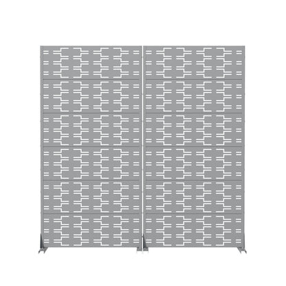 Set Of Two Gray Abstract Geometric Steel Two Panel Outdoor Privacy Screen HomeRoots