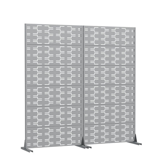 Set Of Two Gray Abstract Geometric Steel Two Panel Outdoor Privacy Screen