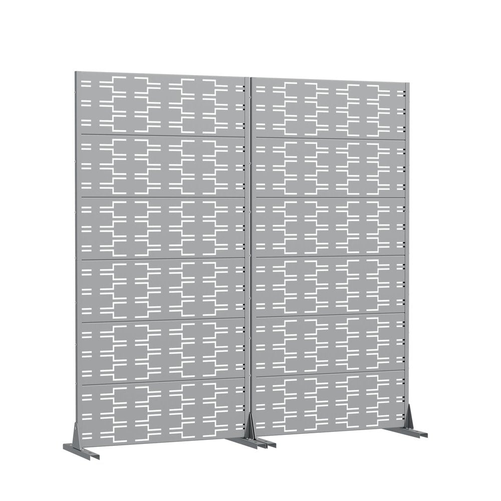 Set Of Two Gray Abstract Geometric Steel Two Panel Outdoor Privacy Screen — view 2