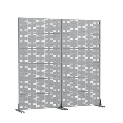 Set Of Two Gray Abstract Geometric Steel Two Panel Outdoor Privacy Screen HomeRoots