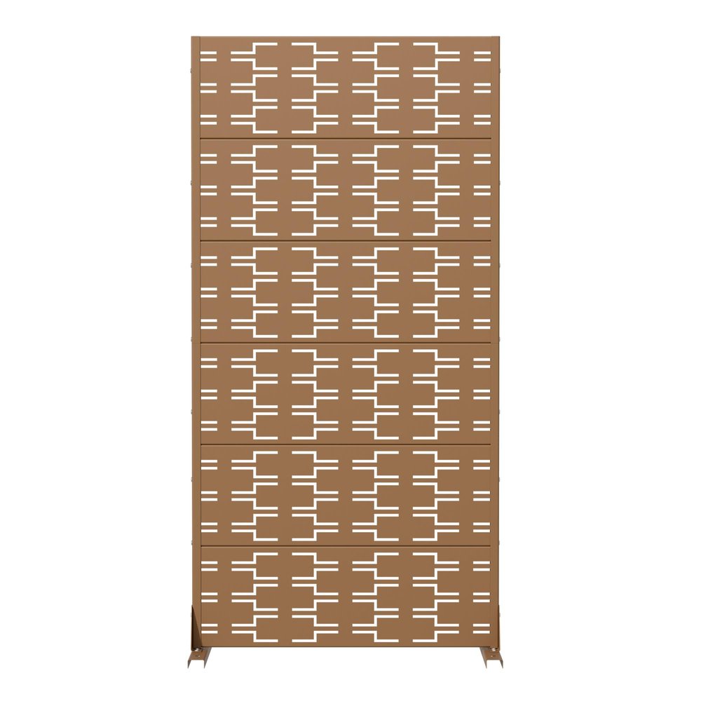 72" Brown Abstract Geometric Steel Outdoor Privacy Screen — view 1