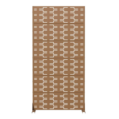 72" Brown Abstract Geometric Steel Outdoor Privacy Screen HomeRoots