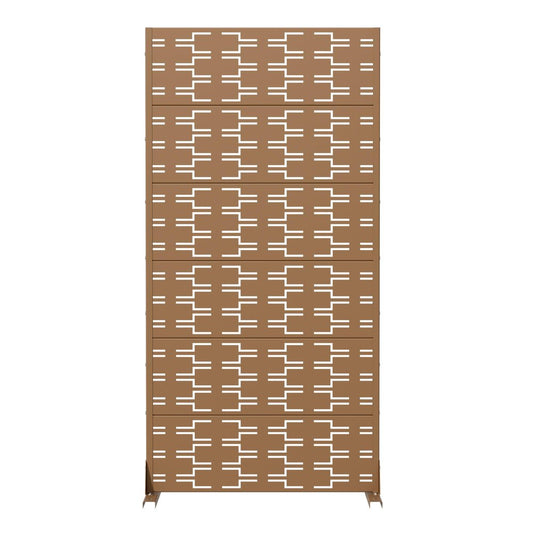 72" Brown Abstract Geometric Steel Outdoor Privacy Screen