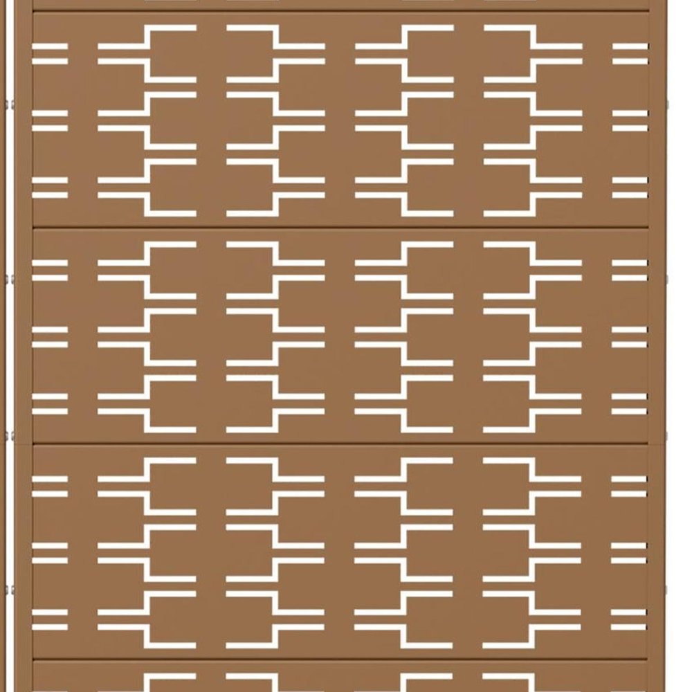 Set Of Two Brown Abstract Geometric Steel Two Panel Outdoor Privacy Screen — view 4