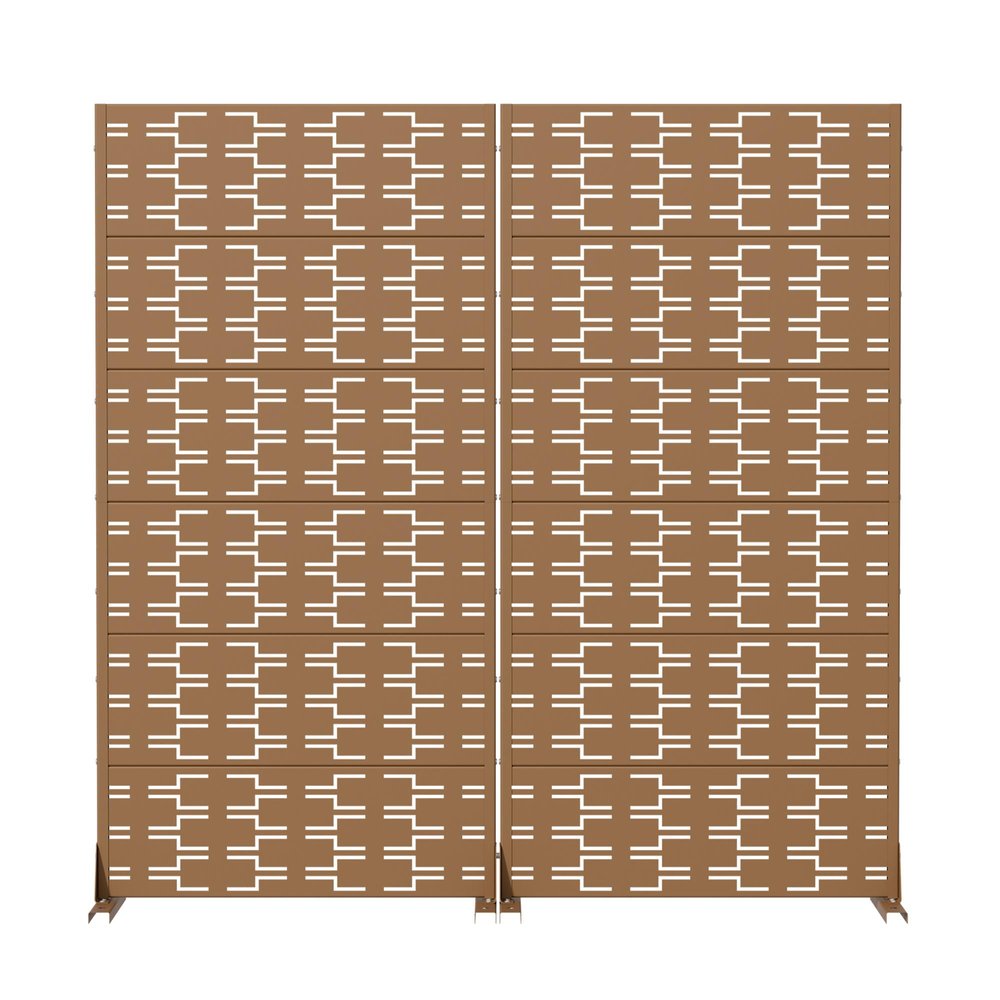 Set Of Two Brown Abstract Geometric Steel Two Panel Outdoor Privacy Screen HomeRoots