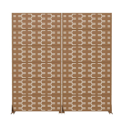 Set Of Two Brown Abstract Geometric Steel Two Panel Outdoor Privacy Screen HomeRoots