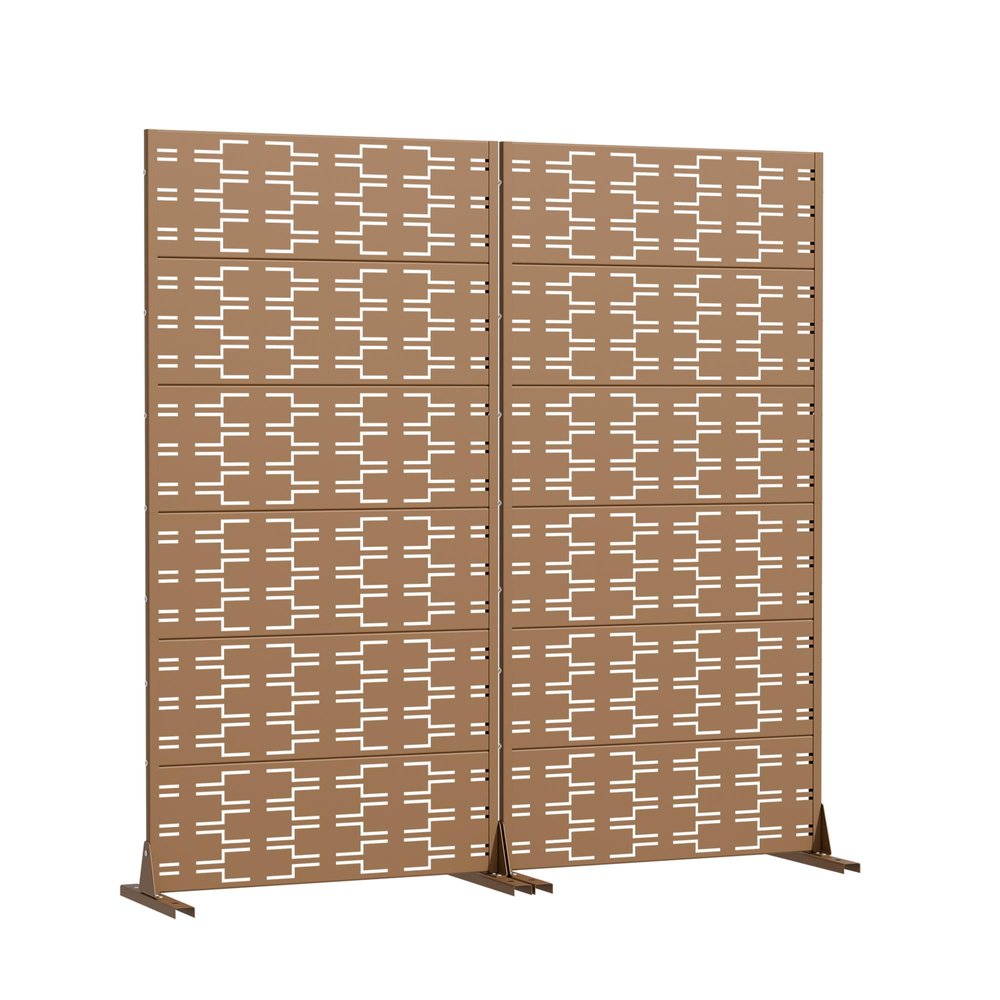 Set Of Two Brown Abstract Geometric Steel Two Panel Outdoor Privacy Screen — view 2