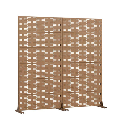 Set Of Two Brown Abstract Geometric Steel Two Panel Outdoor Privacy Screen HomeRoots