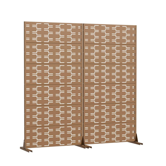 Set Of Two Brown Abstract Geometric Steel Two Panel Outdoor Privacy Screen