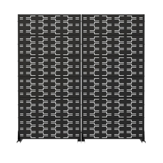 Set Of Two Black Abstract Geometric Steel Two Panel Outdoor Privacy Screen
