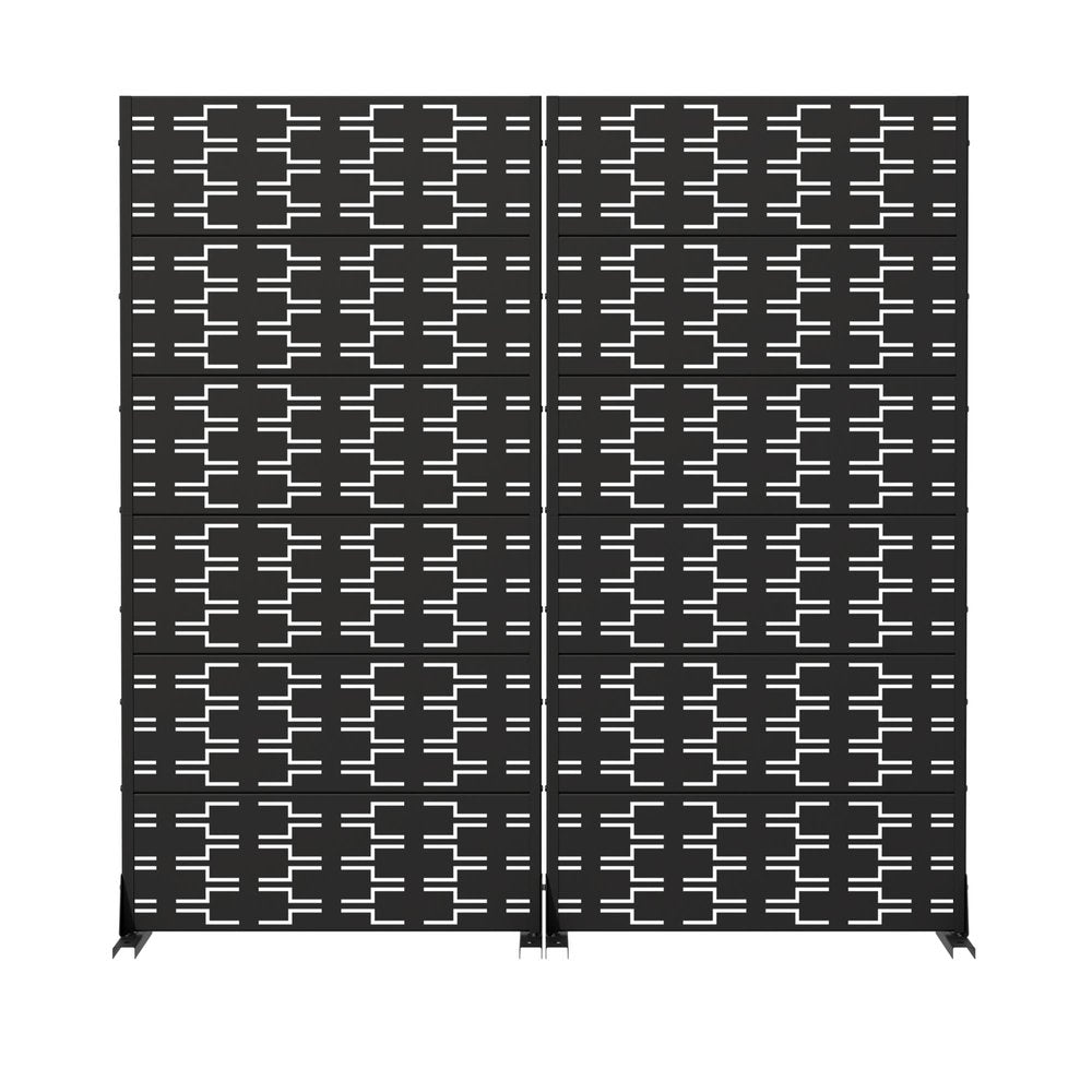 Set Of Two Black Abstract Geometric Steel Two Panel Outdoor Privacy Screen — view 1