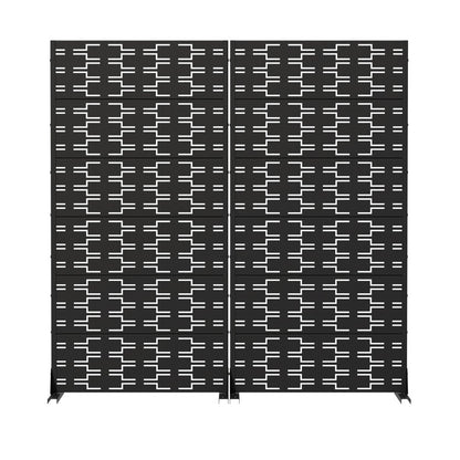 Set Of Two Black Abstract Geometric Steel Two Panel Outdoor Privacy Screen HomeRoots