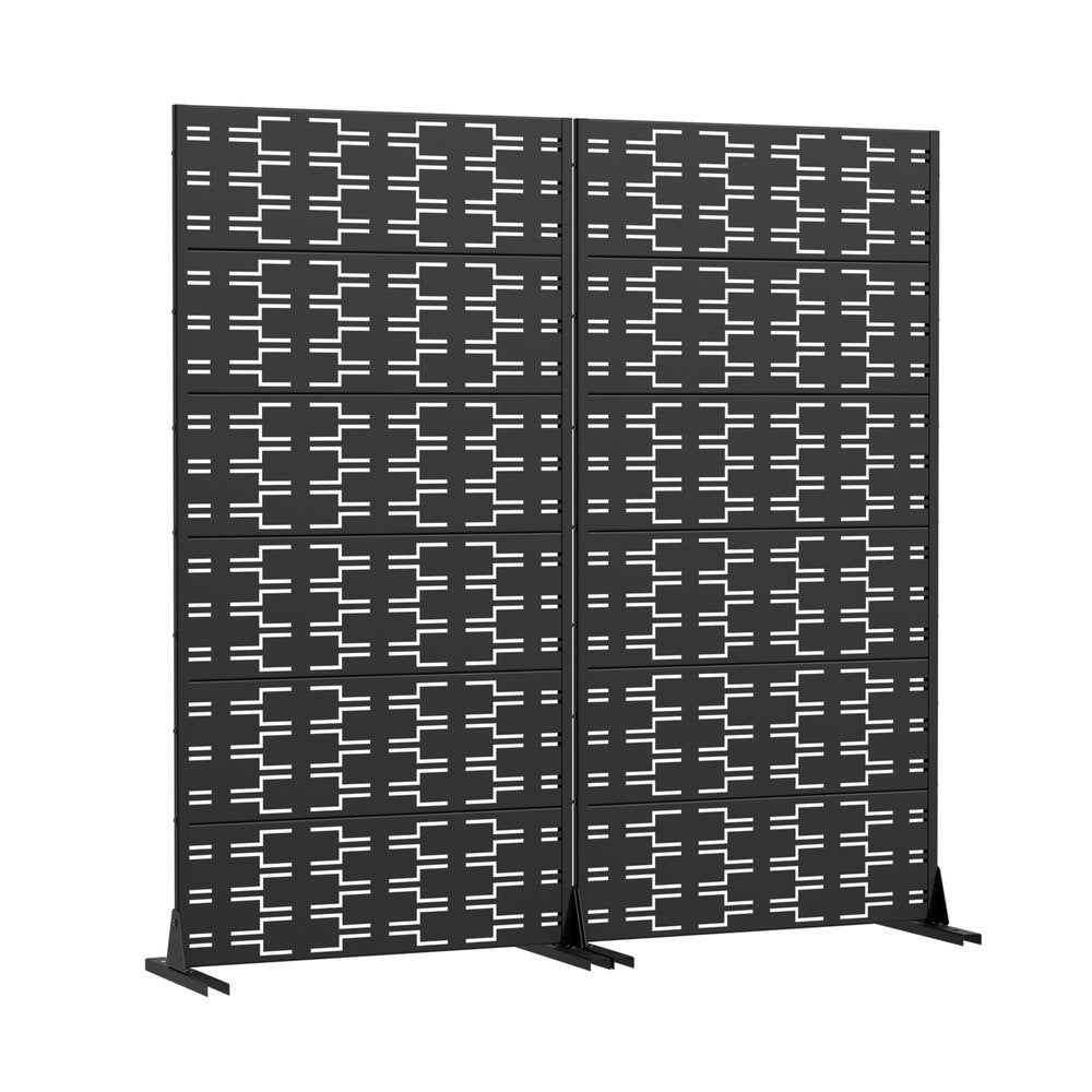 Set Of Two Black Abstract Geometric Steel Two Panel Outdoor Privacy Screen — view 2