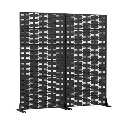 Set Of Two Black Abstract Geometric Steel Two Panel Outdoor Privacy Screen HomeRoots
