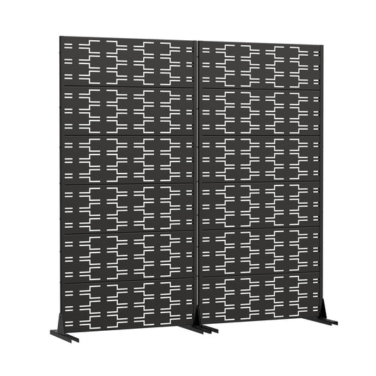 Set Of Two Black Abstract Geometric Steel Two Panel Outdoor Privacy Screen