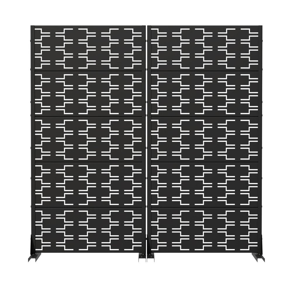 Set Of Two Black Abstract Geometric Steel Two Panel Outdoor Privacy Screen — view 1