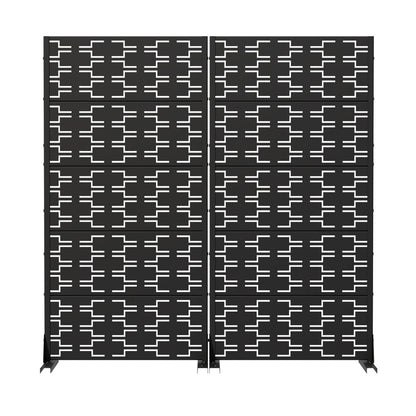 Set Of Two Black Abstract Geometric Steel Two Panel Outdoor Privacy Screen HomeRoots