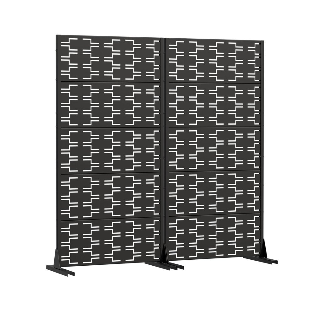 Set Of Two Black Abstract Geometric Steel Two Panel Outdoor Privacy Screen — view 2