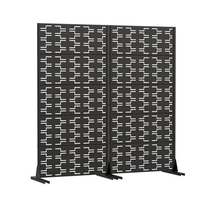 Set Of Two Black Abstract Geometric Steel Two Panel Outdoor Privacy Screen HomeRoots