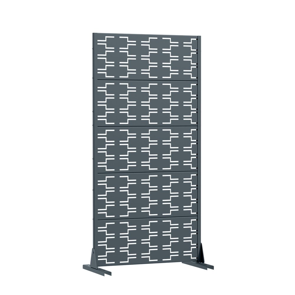 60" Gray Abstract Geometric Steel Outdoor Privacy Screen HomeRoots