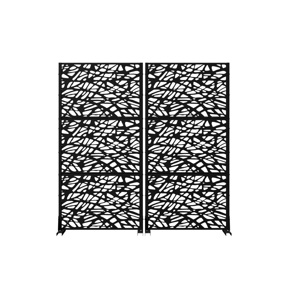 Set Of Two Black Abstract Steel Two Panel Outdoor Privacy Screen HomeRoots