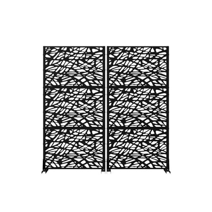 Set Of Two Black Abstract Steel Two Panel Outdoor Privacy Screen HomeRoots