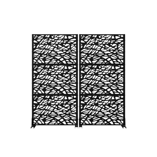 Set Of Two Black Abstract Steel Two Panel Outdoor Privacy Screen