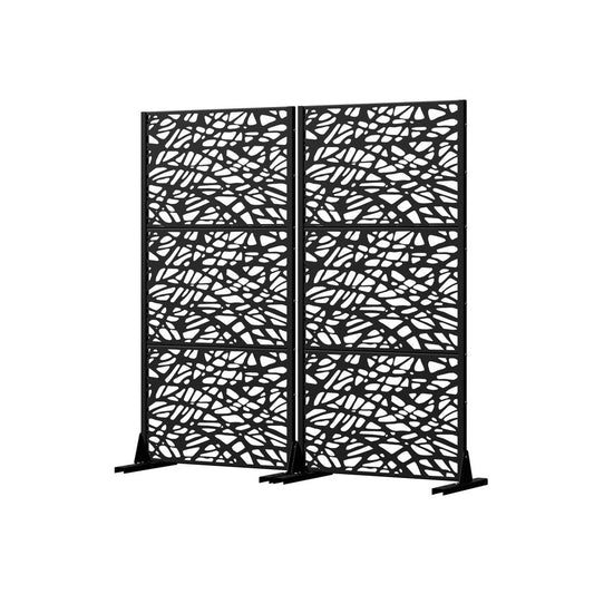 Set Of Two Black Abstract Steel Two Panel Outdoor Privacy Screen
