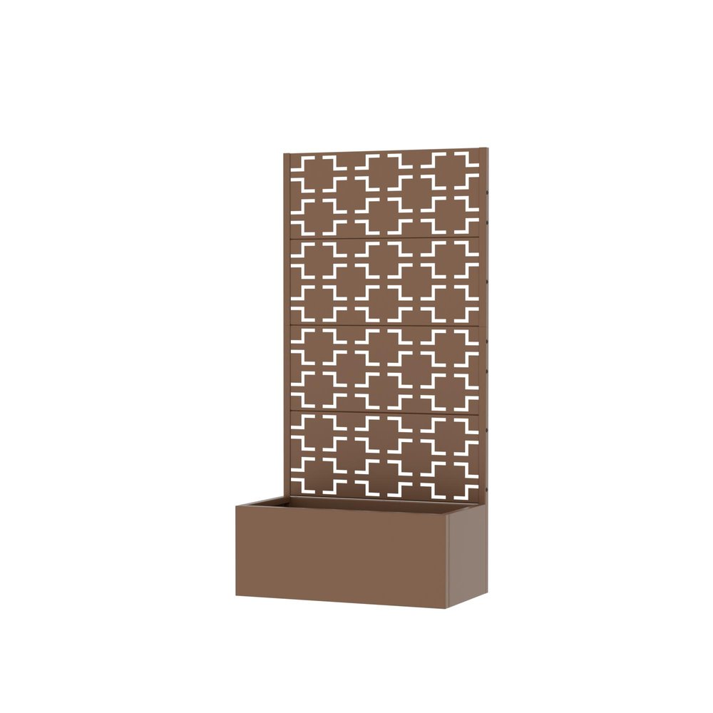 59" Brown Abstract Geometric Metal Outdoor Privacy Screen — view 1