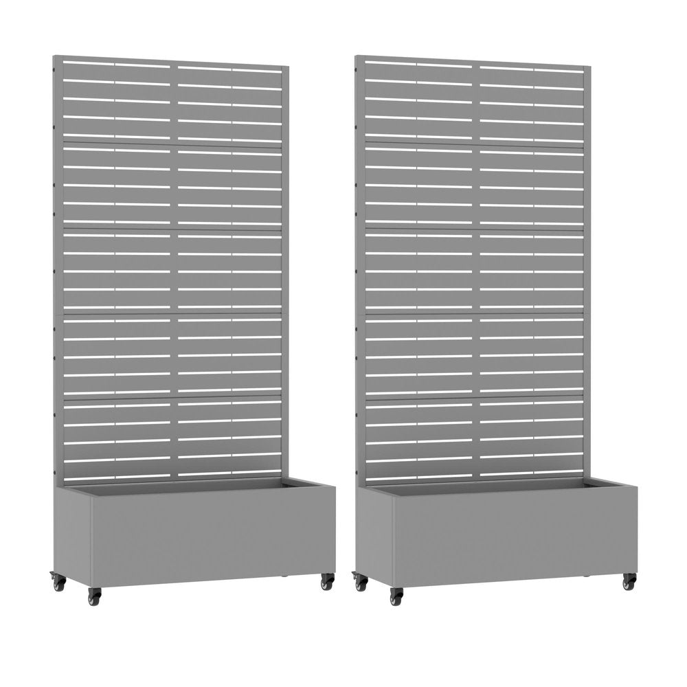 Set Of Two Gray Striped Metal Two Panel Outdoor Privacy Screen HomeRoots