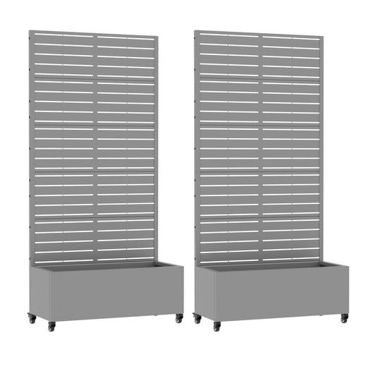 Set Of Two Gray Striped Metal Two Panel Outdoor Privacy Screen