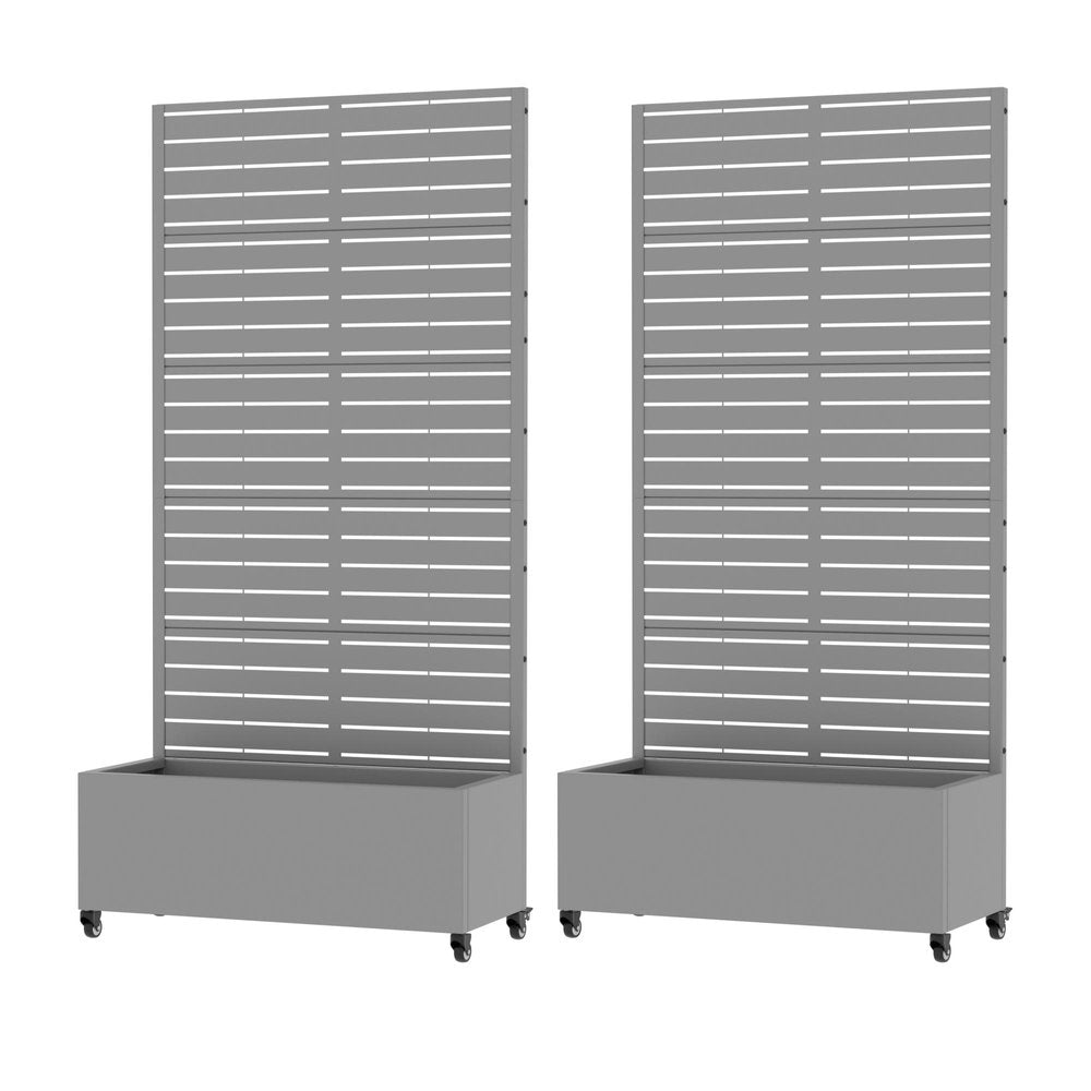 Set Of Two Gray Striped Metal Two Panel Outdoor Privacy Screen — view 1